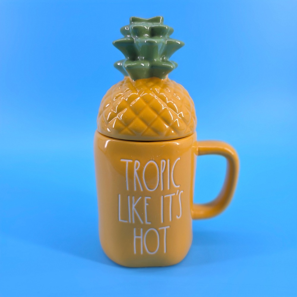 Rae Dunn Tropic Like Its Hot Pineapple Mug with Lid Yellow Ceramic Coffee Cup - Picture 14 of 14